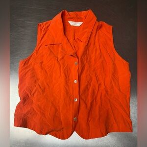 Peter Martin Silk Collection Orange 100% Silk Button Up Sleeveless Top Vest Sz M